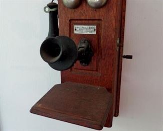 Antique oak wall telephone