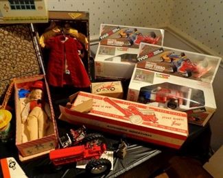 Toys, early Madame Alexander Wendy, doll clothes cabinet, Tyco radio control cars, etc.