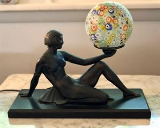 Deco Woman Lamp by Collection Francais, USA with glass globe 