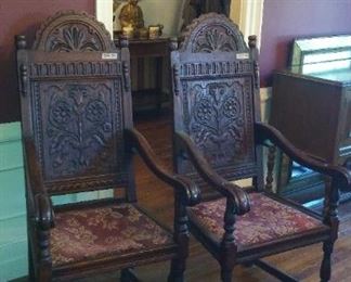 A Matched Pair of True American Hardwood Lord and Lady Dining Chairs.