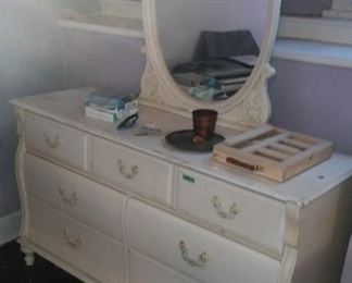 Ladies Long Low Chest of Drawers w Mirror Above made by Stanley Furniture Company.
