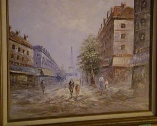 Very Finely Rendered, Eiffel Tower Parisian Street Scene, ooc, Oil Painting signed:  BURNETT.