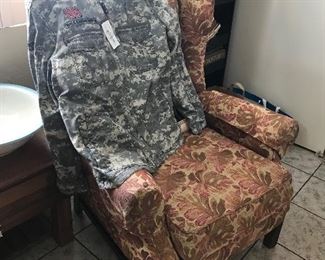 Nice wing chair with signed Dale Earnhardt, Jr. jacket.