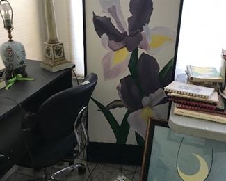 Folding screen. Hand painted. Not your cup of tea? Repaint it. Easy as can be to suit your decor.