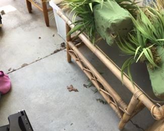 Glass topped bamboo table