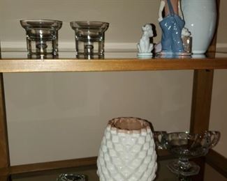 Crate and Barrel vase, Lladros, candle sticks