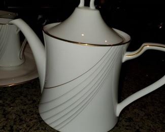 Tea pot, Noritake China, Golden Tide, #7739,  16 place settings, 5pc per setting, plus serving pieces 
