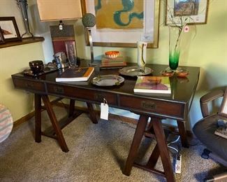 Wonderful executive desk with art glass on top