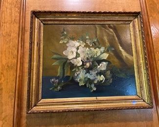Sweet antique floral oil painting