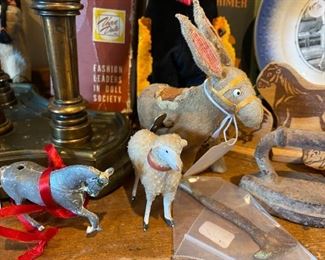 Children's vintage wind-up donkey and other toys