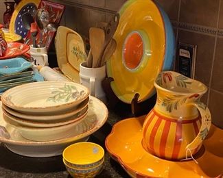 Colorful kitchen dishes.