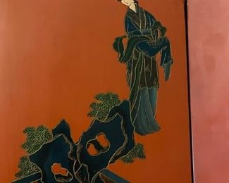 A detail from one of the panels on the large Asian hand-painted screen.