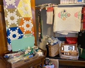 Vintage quilts and sewing supplies