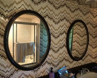 Pair antique round mirrors