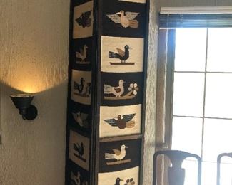 Pair of tall screens with wool panels 