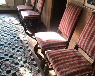 4 of set of 6 walnut dining chairs 