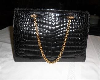 1960 Gucci Black Handbag with gold chain handles
