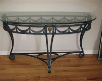 $125.00, Glass top heavy wrought iron sofa entry table, 53"w/19"d/30"t