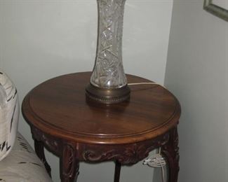 Antique corner table with cut crystal lamp