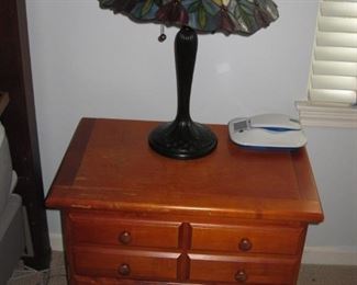 Maple cabinet, Tiffany style lamp