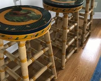 Love these Bar Stools.  Top is painted rooster.  Nice and heavy.  Very stable.  Being sold. separately