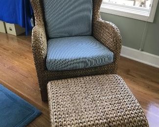 Love this Heavy woven Wicker Chair and Cushion.  Great Ottoman.  Compfy reading chair.