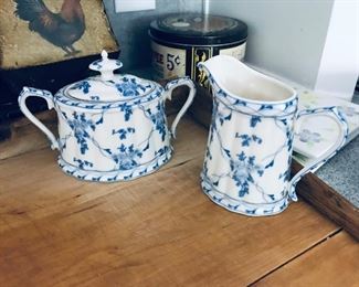 Nice Blue and White Creamer and Sugar with Lid