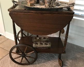 Wonderful Paalman Furn Co. Tea/Beverage drop leaf cart, pull out velvet lined drawer and pull up handle and glass top tray.  Original wheels and casters.