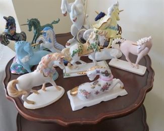 Collection of unicorns.  Fenton,  Andrea and Franklin Mint.