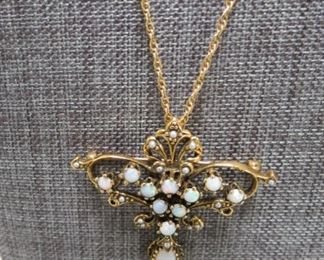 14 kt gold and opal pendant/brooch necklace.
