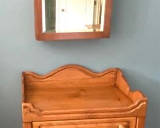 Pine wash stand and antique medicine cabinet 