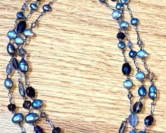 Crystal, fresh water pearl and sterling silver necklace 