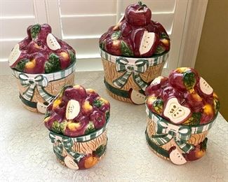 Apple basket canister set (one lid has been repaired)