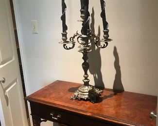 Occasional table by Hickory Chair Company and a gorgeous candelabrum with twisted black beeswax candles