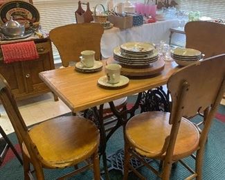 Iron Sewing Machine Base Table. 4 Unique Chairs