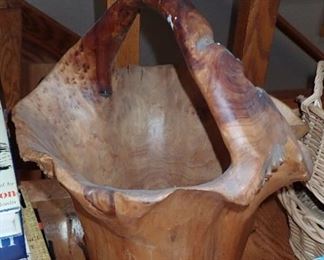WOOD CARVED BOWL WITH HANDLE