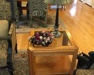 Glass-Top Blond Wood End Table