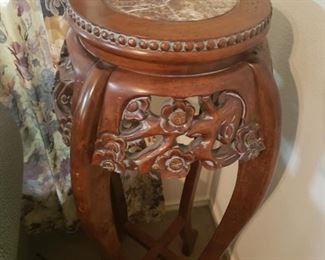 $150 Carved Plant Stand- Marble Top