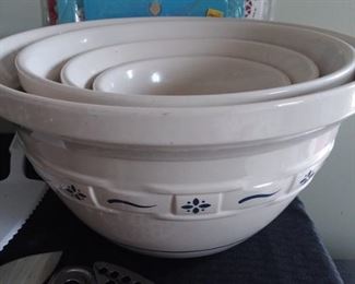 Longaberger pottery mixing bowls set of 4