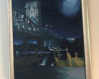 Original painting of the Cape Fear River Bridge in downtown Wilmington. 