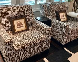 (2) CR Lane Club Chairs with Greek Key design upholstery