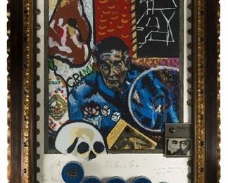1029
Alberto Gironella
1929-1999, Mexican
"Octavio Paz"
Collage on paper under glass
Signed, inscribed and dated lower right: Gironella / Mexico, titled lower center, inscribed lower left: P/A Para Alberto / Octavio Paz
Sheet: 47" H x 29.5" W
Estimate: $15,000 - $25,000