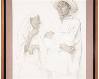 1117
Francisco Zúñiga
1912-1998, Mexican
"La Abuela," 1981
Lithograph on Guarro paper under glass, Poligrafa, Barcelona, pub./prntr.
Edition 7/100, signed, dated and numbered lower left: Zuniga, titled on a tag affixed to the backing paper and with the blindstamp for Guarro paper lower right
29.75" H x 21.75" W
Estimate: $800 - $1,200