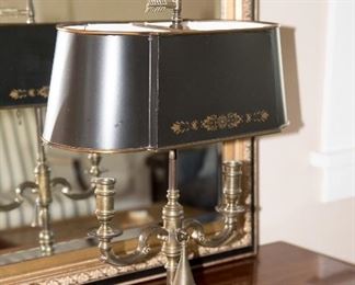 French Empire Style Metal Shade 2 Candle Bouliette Table Lamp