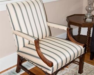 Pair of Queen Anne Style Striped Armchair