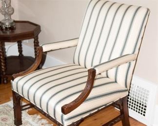 Pair of Queen Anne Style Striped Armchair