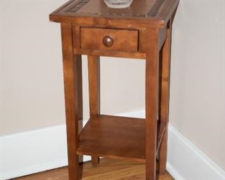 Mission Style Shelf, Drawer Square Pedestal Table