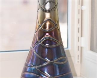Loetz Iridescent Art Glass Vase with Swirl Lines