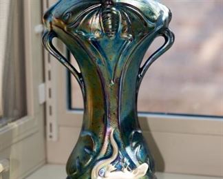 Loetz Art Glass Iridescent Vase Featuring Gecko