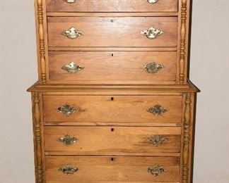 1860-1890 Antique Pine Chest on Chest Dresser